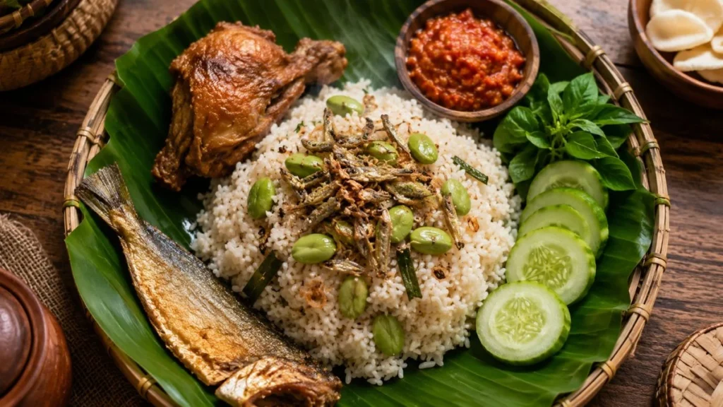 nasi liwet sunda gurih dengan teri petai dan sambal
