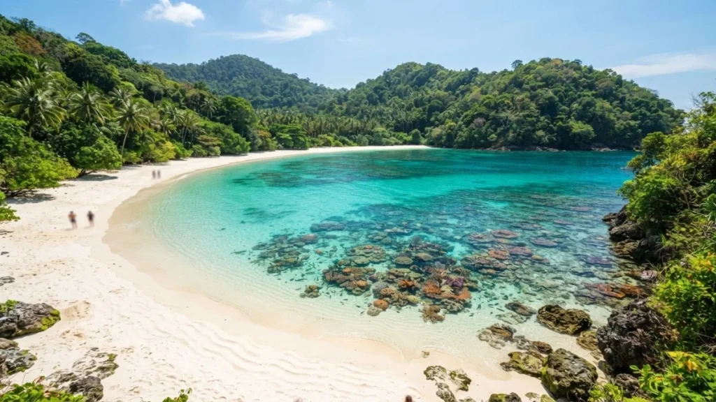 pantai tiga warna malang dengan gradasi air laut biru toska
